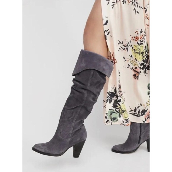 Free People + Jeffrey Campbell Gray Womens Kamala Suede Tall Boot Sz 9.5 Ret 175